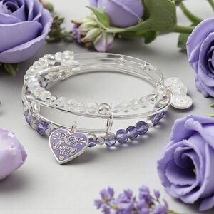 💜ALEX AND ANI💜Pray More,Worry Less Bangle Set of 3 in Shiny Silver/NWT